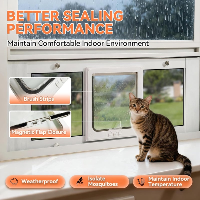 LIBBEPET Cat Door for Window, Aluminum Window Cat Door Insert Fit Windows Width 23"-28", Cat Flap for Window with Magnetic Flap Opening 7.8 x 8.3 in, Tool-Free Install, Safety & Weatherproof, Small - Image 3